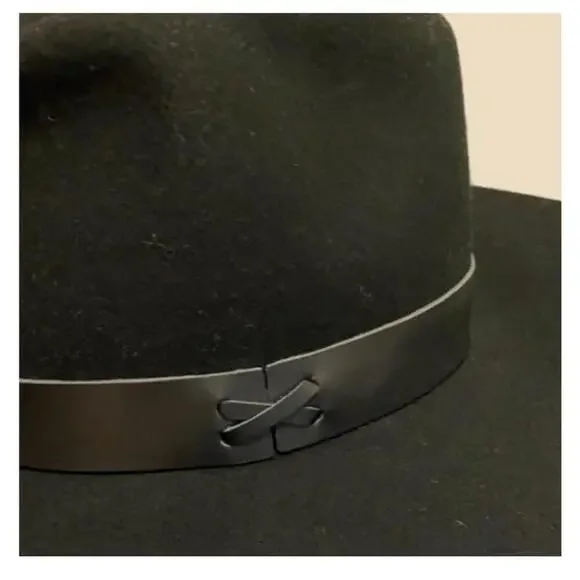 NWT Hat Attack Womens 100% Wool Felt Brimmed Fedora Leather Trim Black Hat - Picture 4 of 12